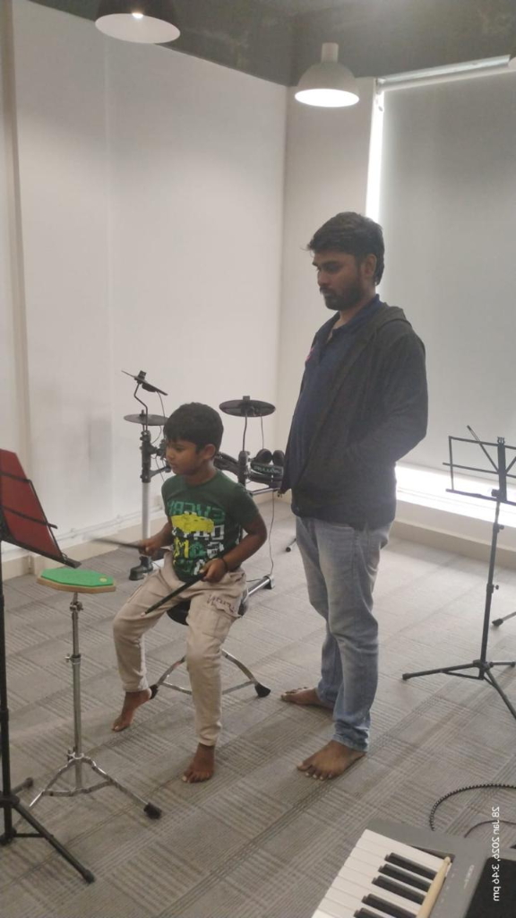 Drum practice at Nizampet Music Academy, Hyderabad