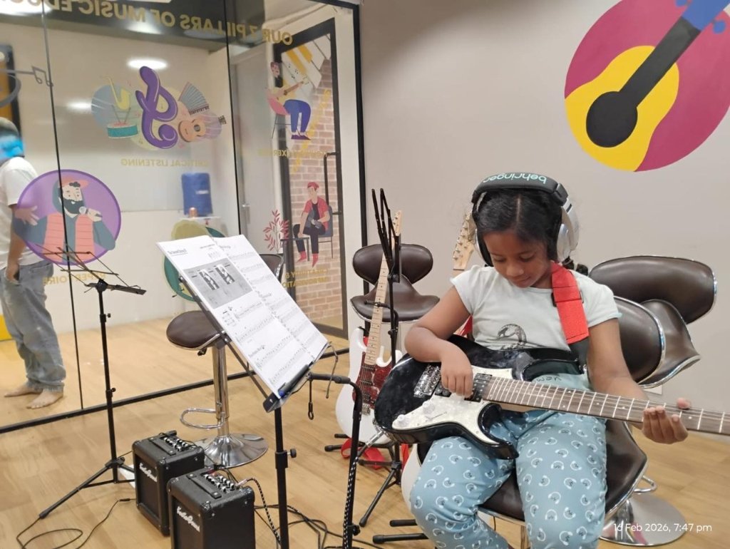 Guitar practice at Nizampet Music Academy, Hyderabad